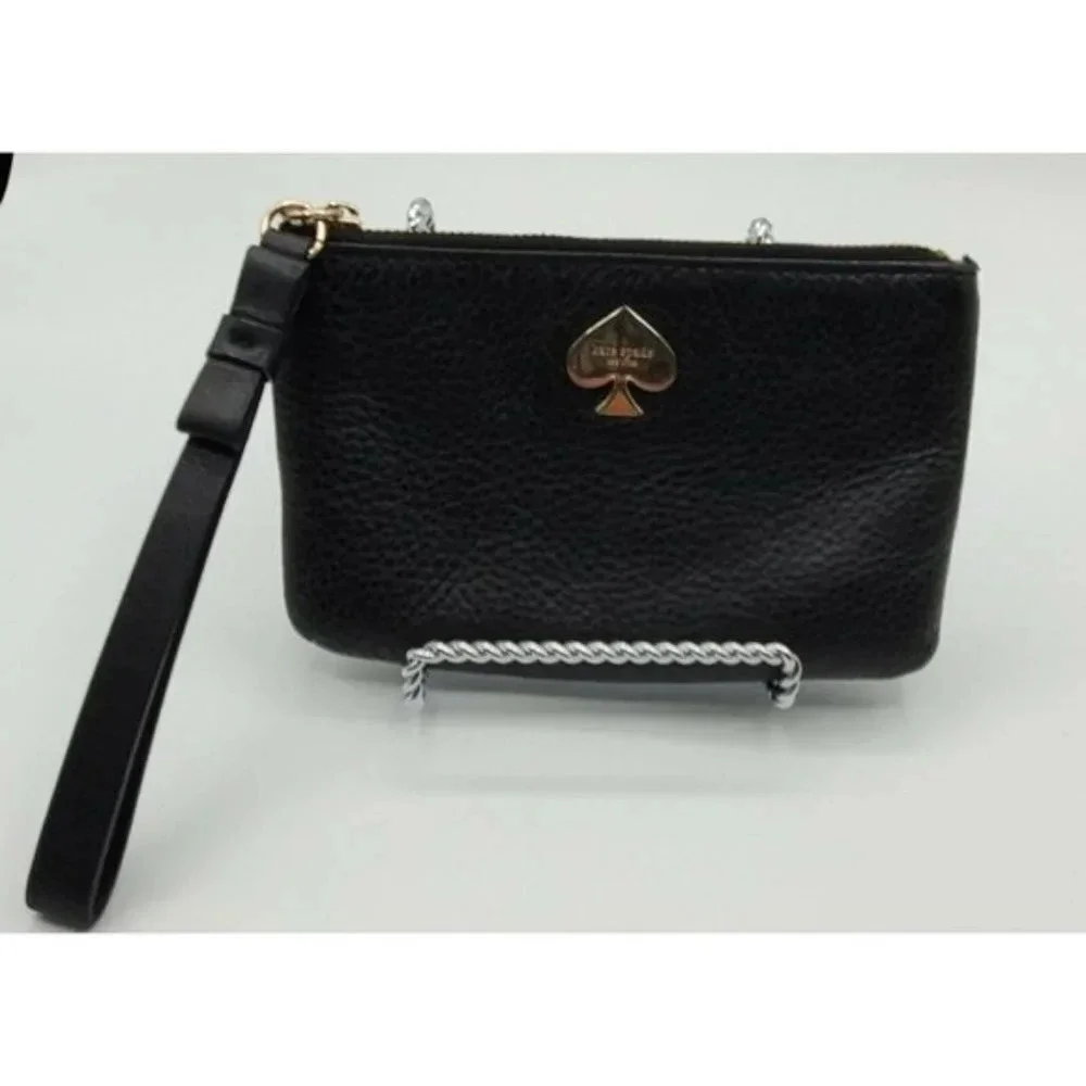 Kate Spade Black Pebble Leather Small Zip Wristlet